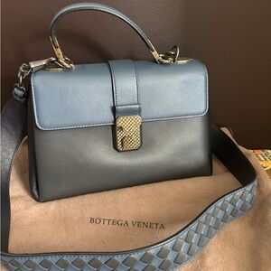 Bottega Veneta Blue & Black Leather Top-Handle Satchel